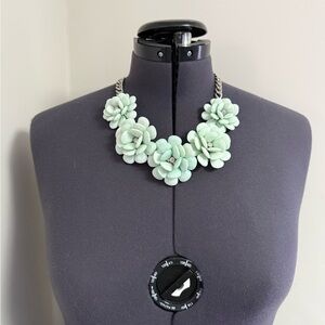 Mint Green Flower Gemstone Statement Necklace Adjustable Curb Chain